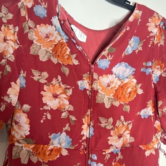 B DARLIN Juniors' Pleated-Neck Puff-Sleeve Dress Brick Multi New 9/10 - Picture 13 of 15